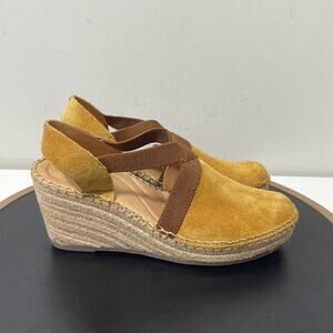 Born Suede Leather Espadrille Wedge Sandals Women 9 Yellow Criss Cross Casual
